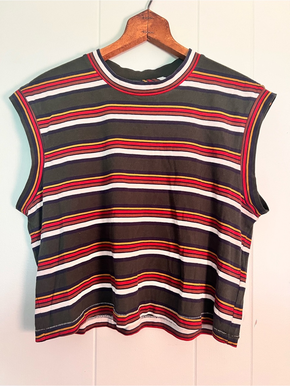 The Great. Square Tee Boardwalk Striped Boxy Fit Cropped Tank Top Shirt Size 1